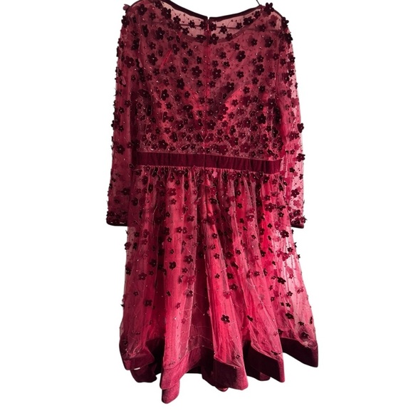 Mac‎ Duggal Embellished Floral Velvet Long Sleeve Dress Burgundy 16 - Picture 4 of 10